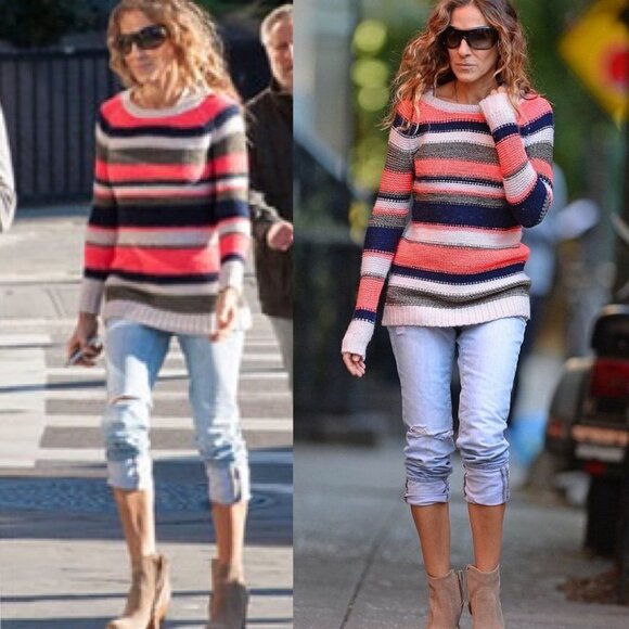 Splendid Lambswool Cashmere Bleeker Striped Sweater Size XS Pink Green Jumper - Picture 9 of 10